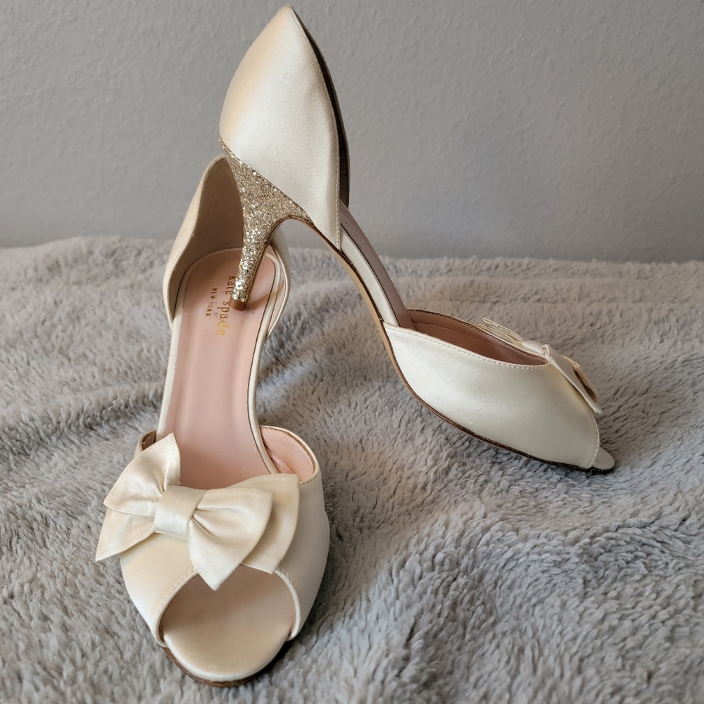 Kate Spade Wedding Bridal Shoes in Ivory with Gold Glitter Heel